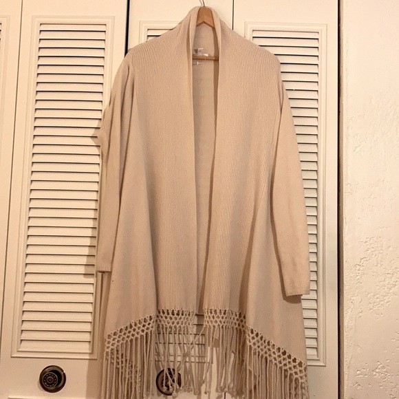 Nordstrom Collectors Sweaters - NORDSTROM 100% cashmere ivory open front w/fringe cardigan . S/M ?